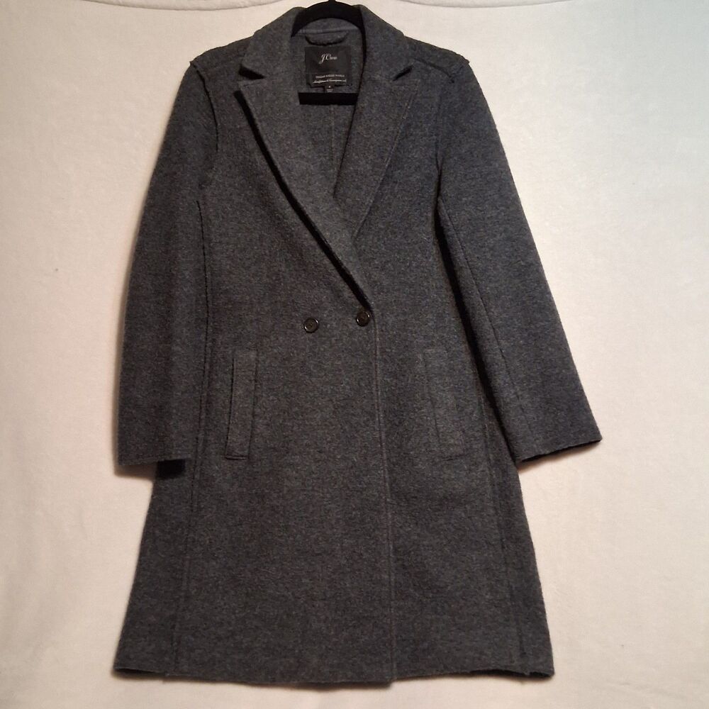J. Crew 4 Overcoat Gray Italian Boiled Wool Double Breasted Mid Length Timeless